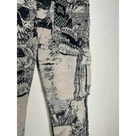 Rebel Vengeance Skull Skeleton Tapestry Cargo Pants Men's 36 Fringe On The Sides